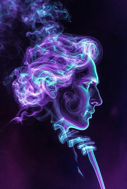 The author’s chosen image: a face in profile formed out of purple and blue smoke.
